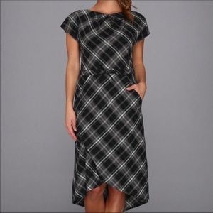 Patagonia San Benito Dress High Low Tie Waist Cutout Back Gray Plaid Flannel 4